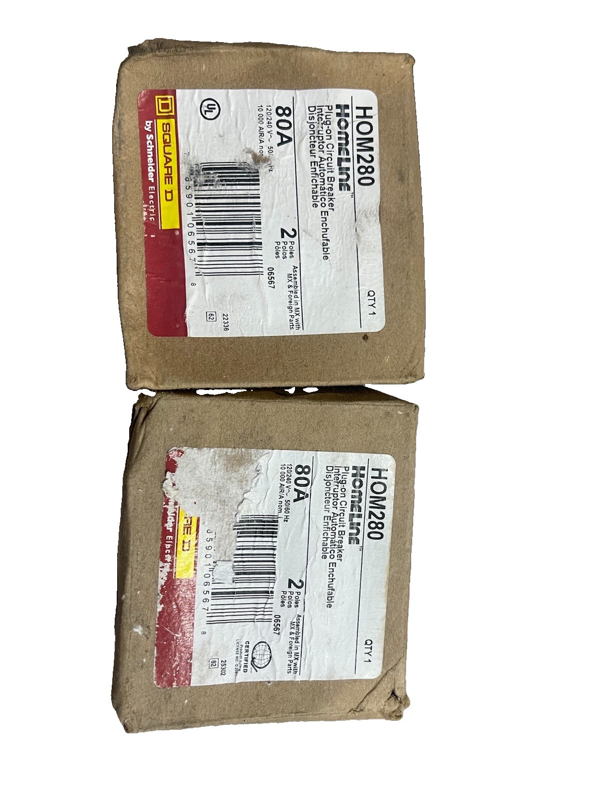 2 Pcs Square  D Homeline HOM280 2 Pole 80 Amp 120 240V HOM Plug In Main Breaker