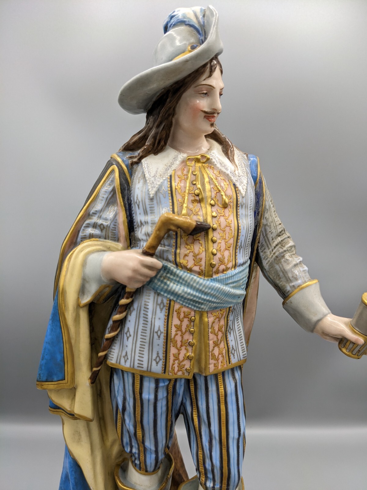 Large Antique French Sevres Paul Duboy  Musketeer Porcelain Figurine 13.5\