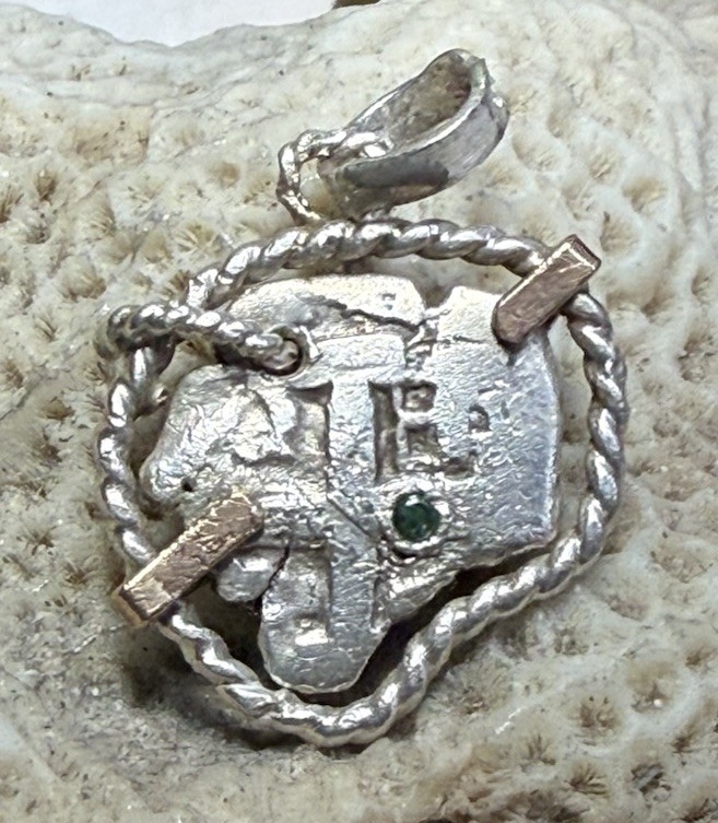 Authentic Spanish-colonial Era 1-Real Shipwreck Cob Coin in Silver & Gold Bezel