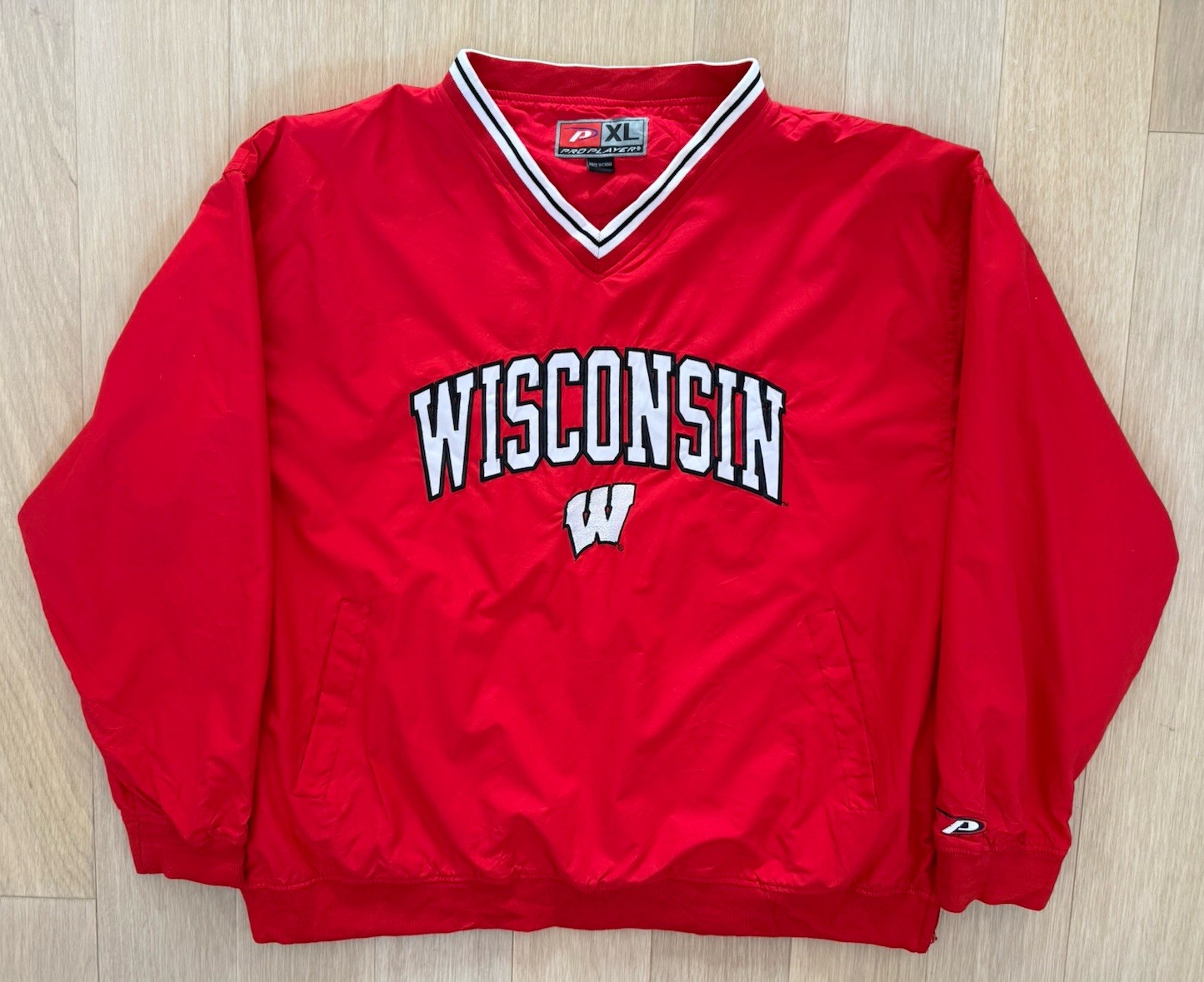 Vintage Pro Player Wisconsin Badgers V-Neck Pullover Jacket Mens XL Red Embroid