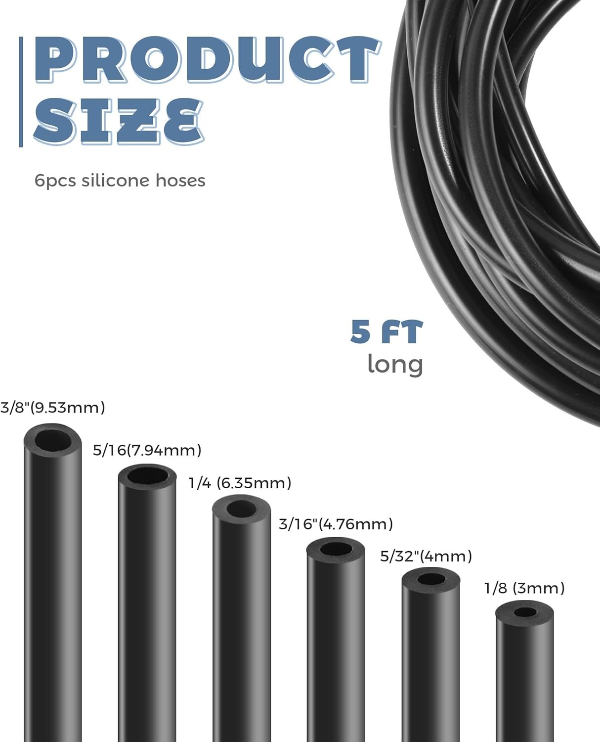 Vacuum Line Kit, 6Pcs 5Ft Vacuum Hose Automotive with 64Pcs Vacuum Line Connecto