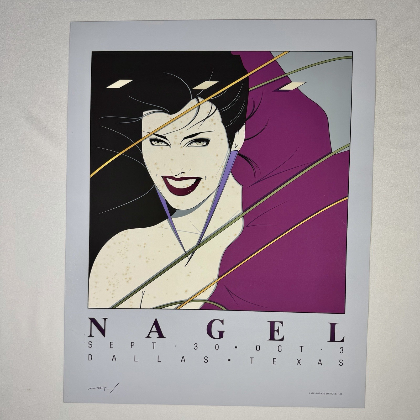 VTG Patrick Nagel RIO Print Dallas 20x25 Mirage Duran Duran 1983 SEVERE FOXING