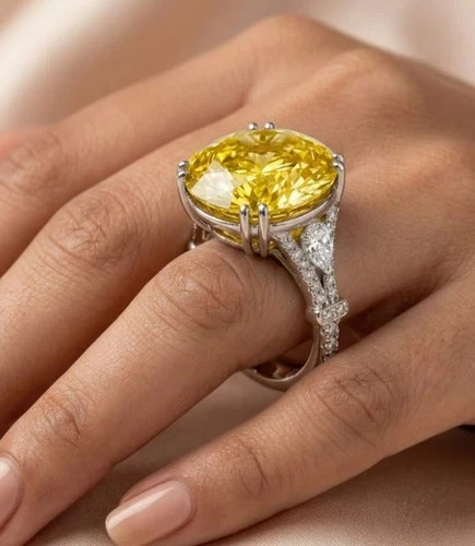 Rare Amazing 5 Ct Certified Round Yellow Diamond Solitaire Ring In 925 Silver