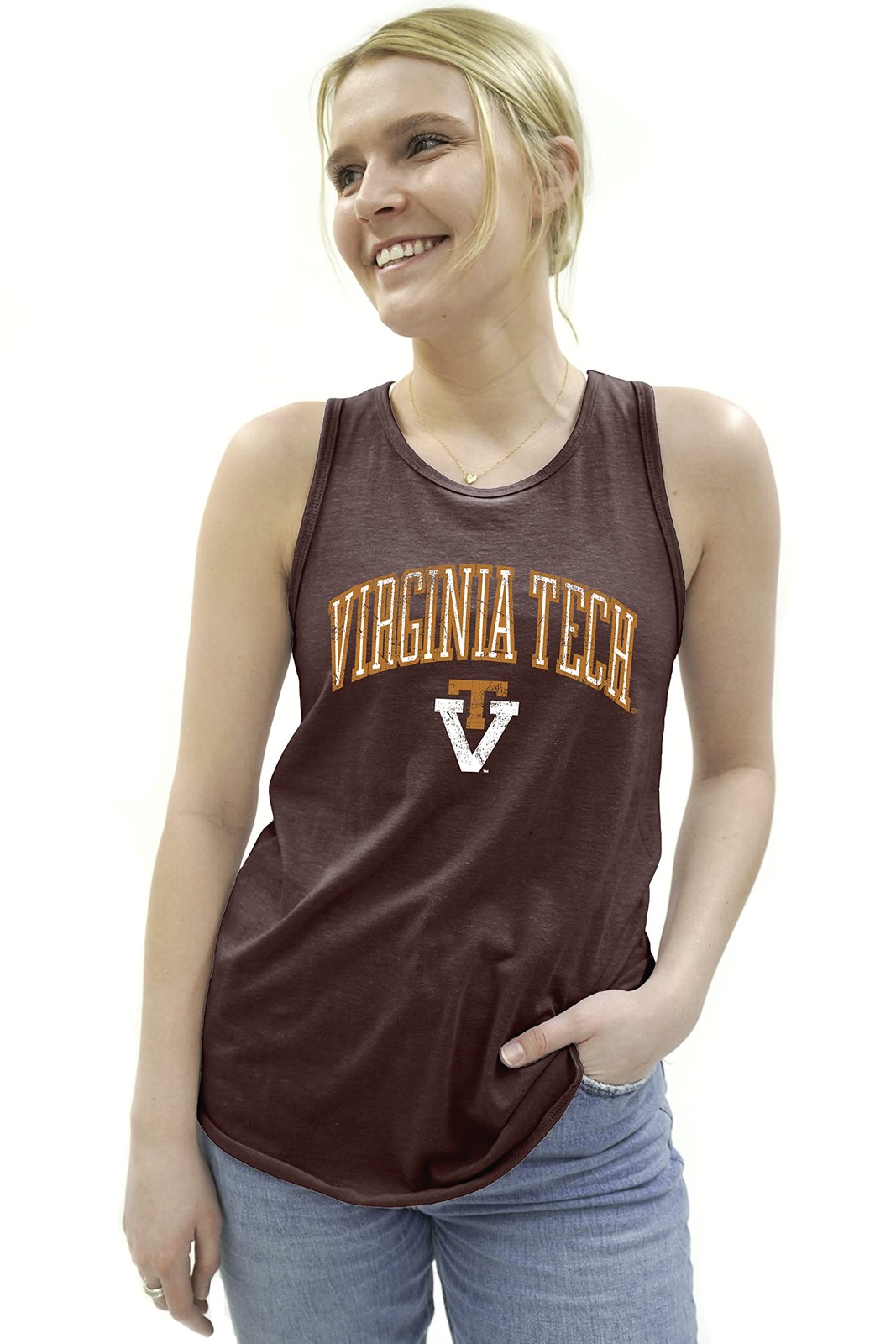 Blue 84 Virginia Tech Hokies Women\'s Tri-Blend Tank Top Vintage Arch Over, Small