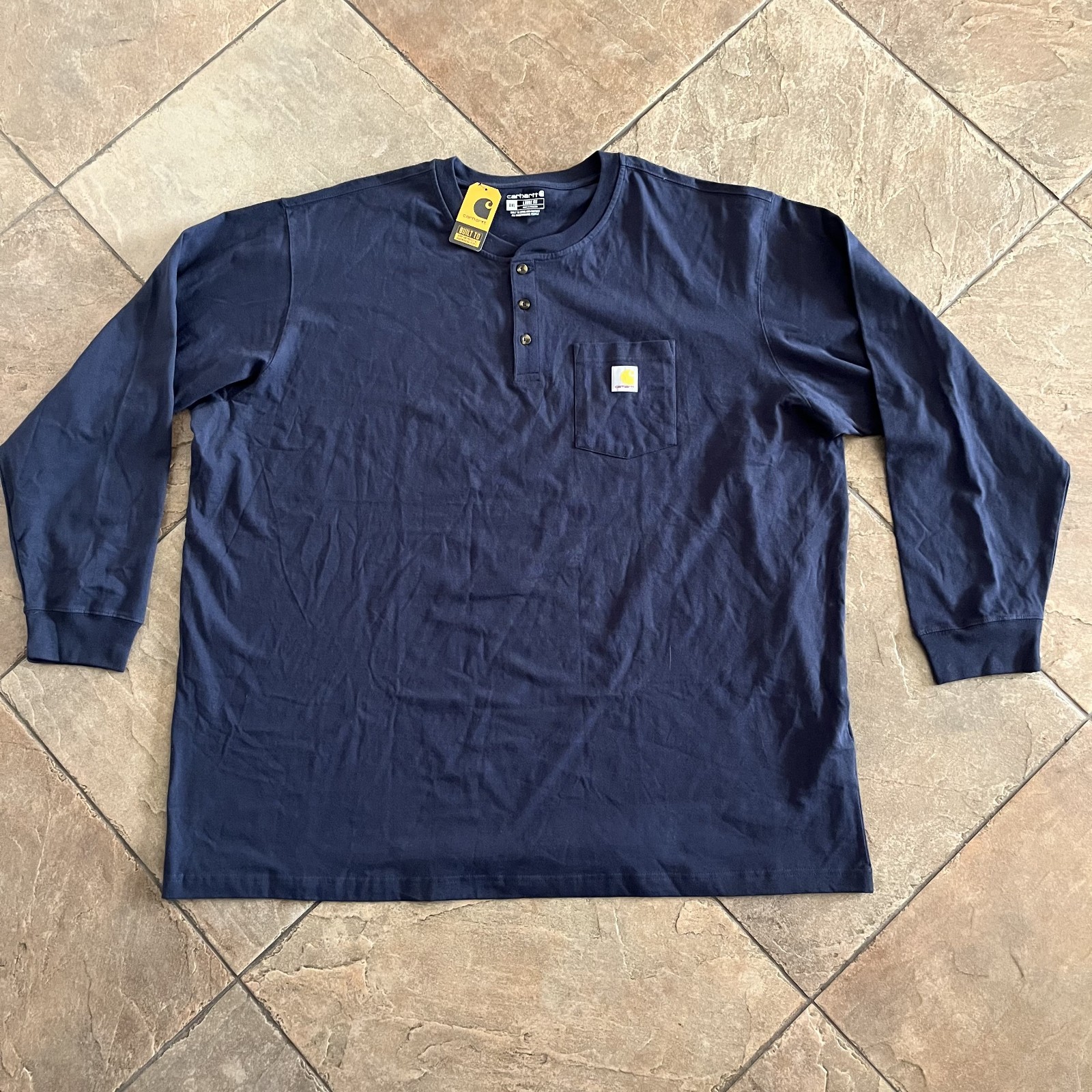 Carhartt Men\'s Workwear Long-Sleeve Heavyweight Pocket Henley T-Shirt Navy