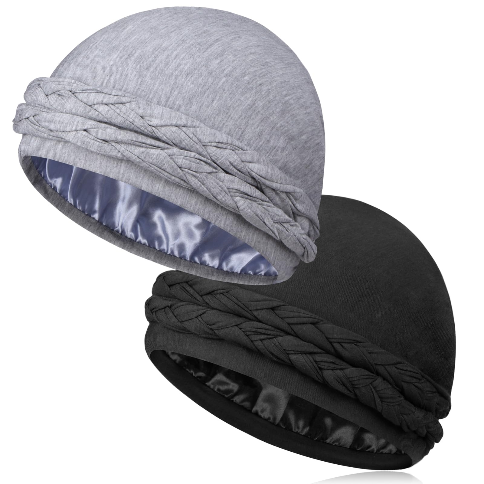 2 Pcs Satin Lined Turban Silky Head Wraps for Men with Long Twist Straps, Halo 2 Pcs Satin Lined Turban Silky Head Wraps for Men with Long Twist Straps, Halo