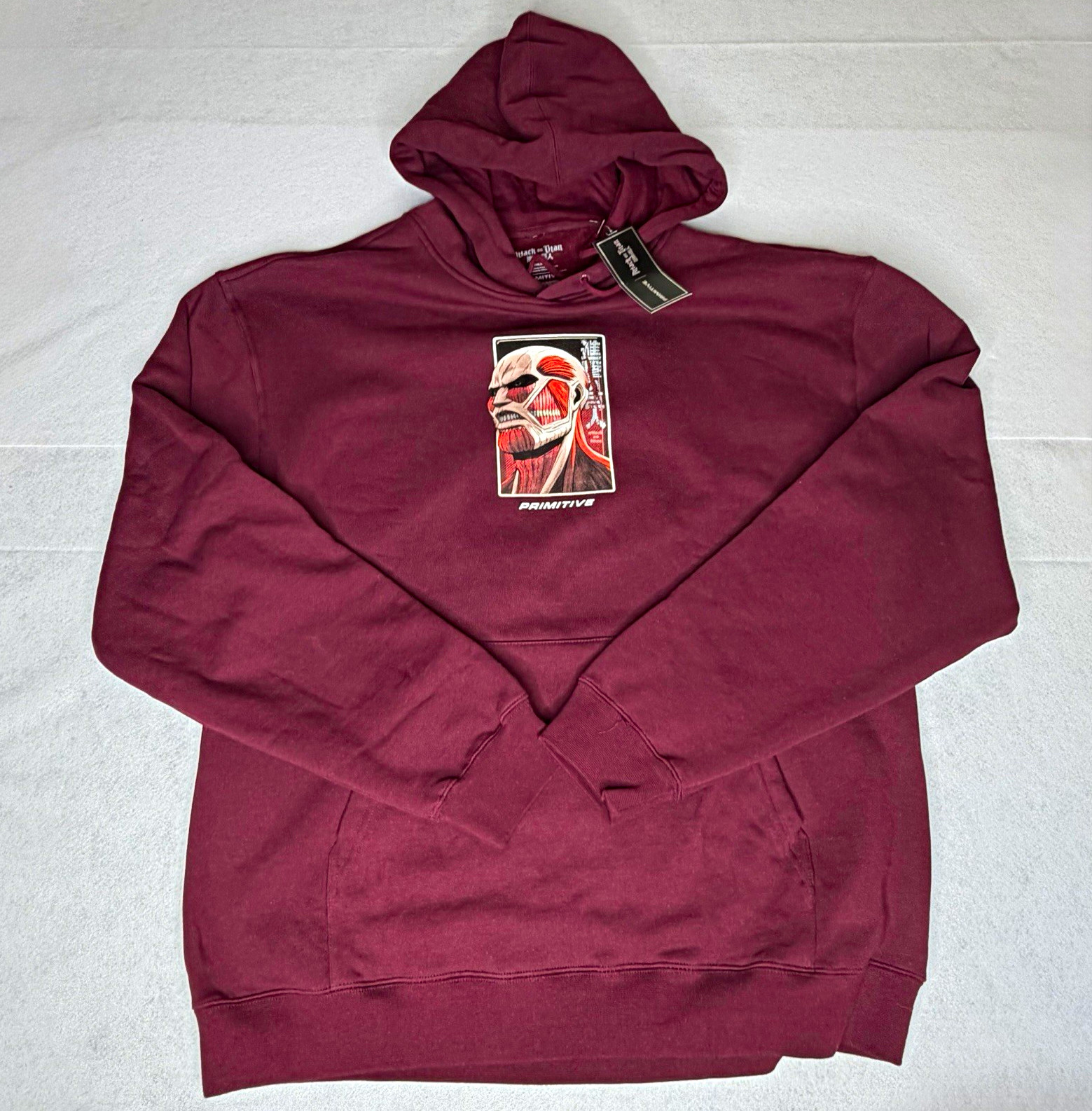 Primitive x Attack on Titan Men’s Pullover Hoodie w/ Pockets Burgundy XL