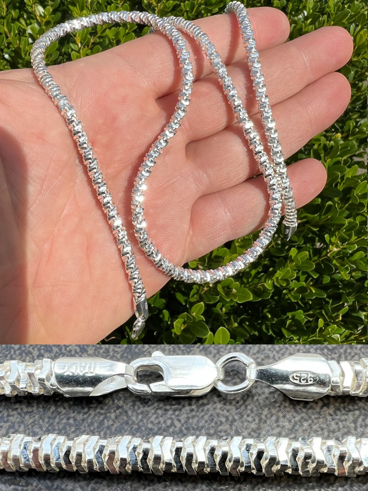 Real 925 Sterling Silver Diamond Cut Sparkle Ice Rope Chain Necklace 4mm 16-30