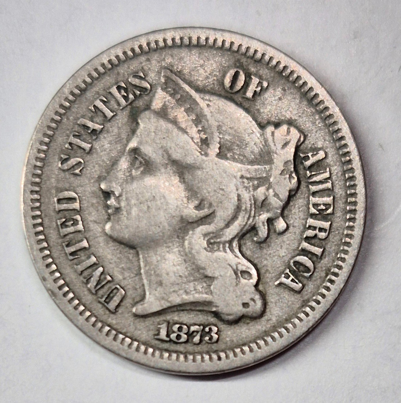 1873 3 Cent Nickel Very Good Features Open \