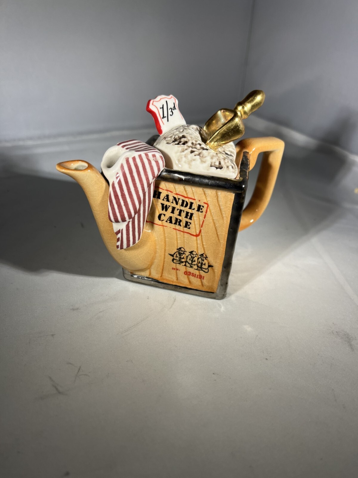 Vintage Paul Cardew England Miniture One Cup Tea Scoop Box Orange Teapot   26-32