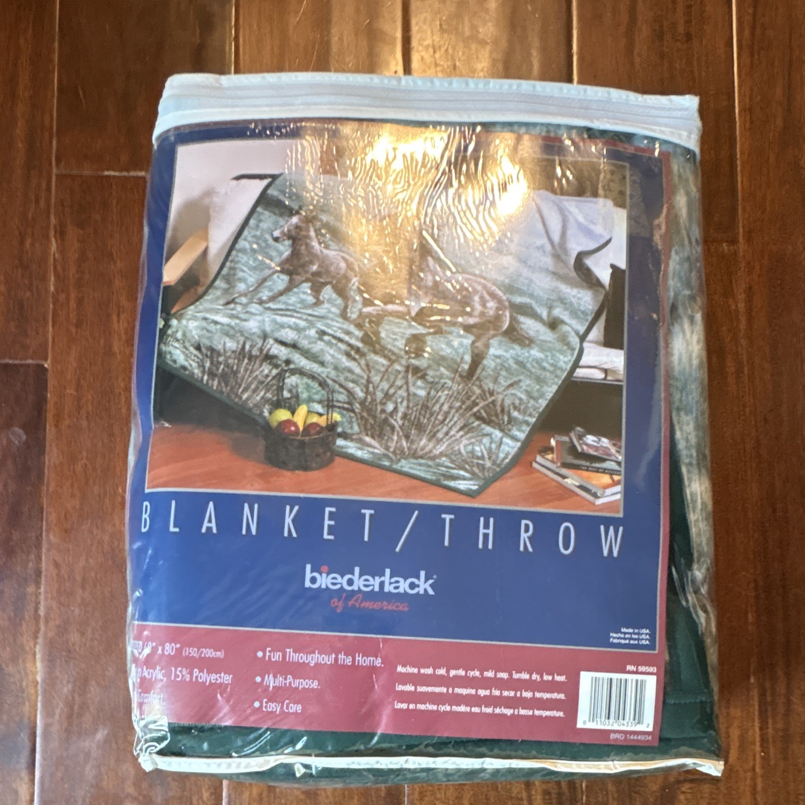 Vintage Biederlack Blanket Mustang Country Horses New In Package Sealed 