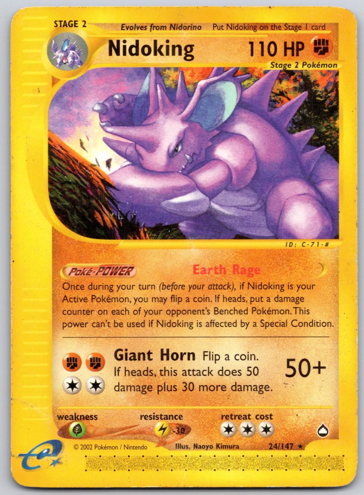 Nidoking 24/147 Rare Aquapolis Pokemon Damaged