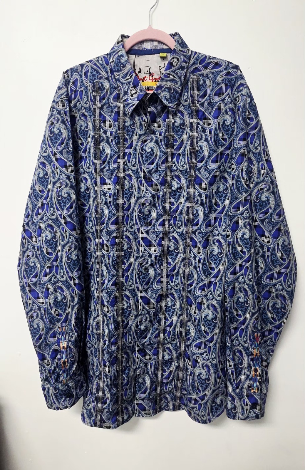 Robert Graham Blue Geometric Paisley Patchwork Masterpiece 1XLT Shirt MSRP $258