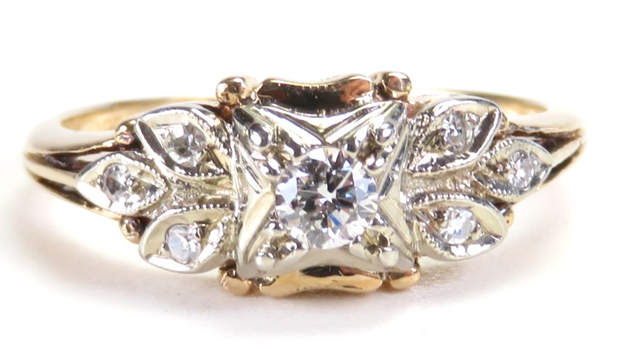 Antique Art Deco J.R. Wood & Sons Engagement Ring 14KY Ring Sz 5.75 UK-K EGL USA