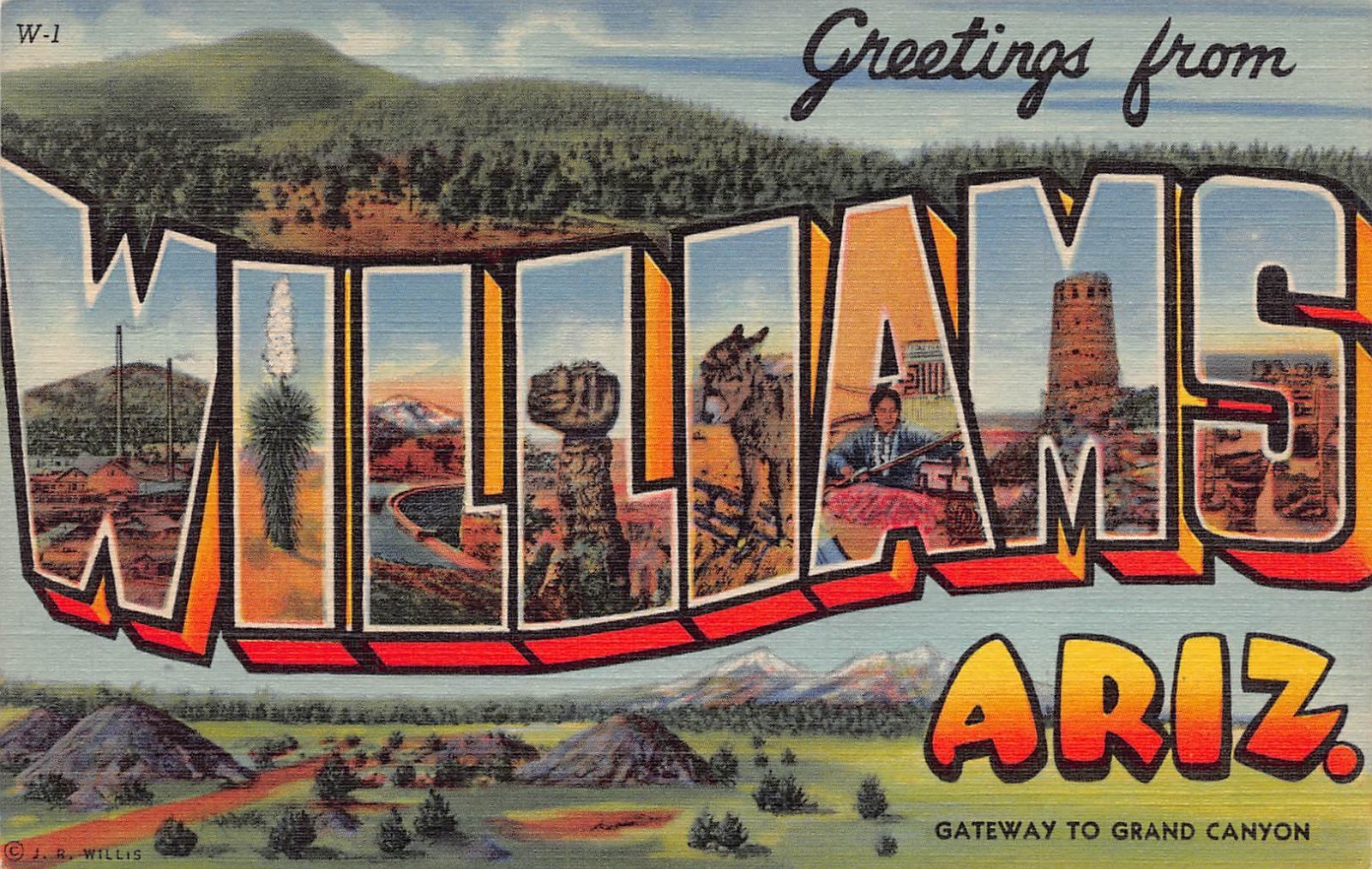 Williams Arizona AZ Greetings From Large Letter 0B-H646 Linen Postcard Williams Arizona AZ Greetings From Large Letter 0B-H646 Linen Postcard