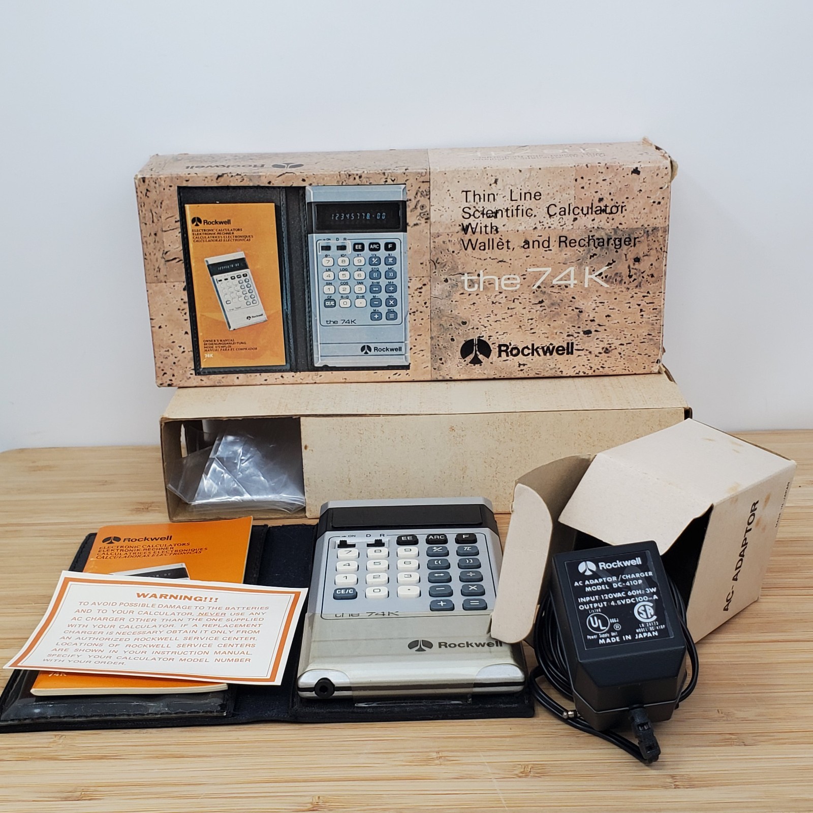 Vintage 1976 Rockwell 74K Electronic Calculator In Box Green VFD Display Parts