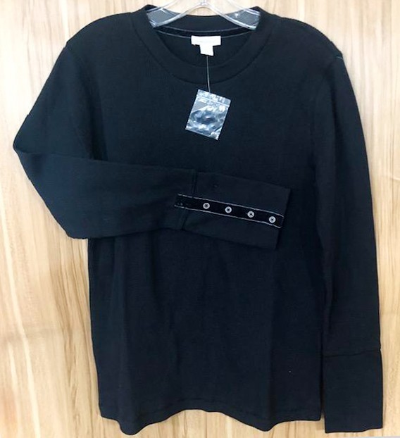 Sundance L Blouse Black Velvet Trim Waffle Knit Top Tee Thermal Henley SOFT NWT Sundance L Blouse Black Velvet Trim Waffle Knit Top Tee Thermal Henley SOFT NWT