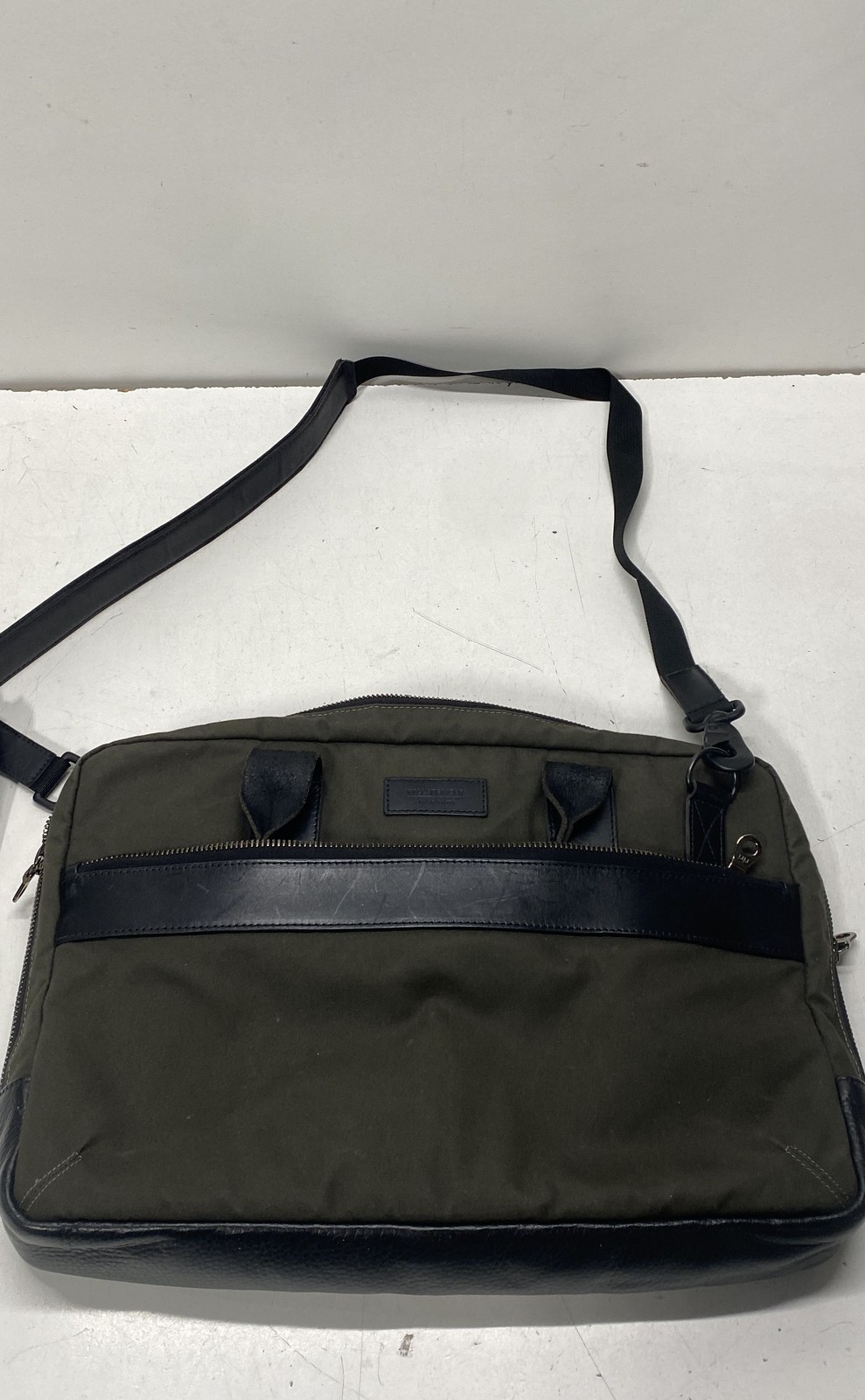 Killspencer Olive Green Canvas Black Leather Briefcase Messenger Laptop Bag