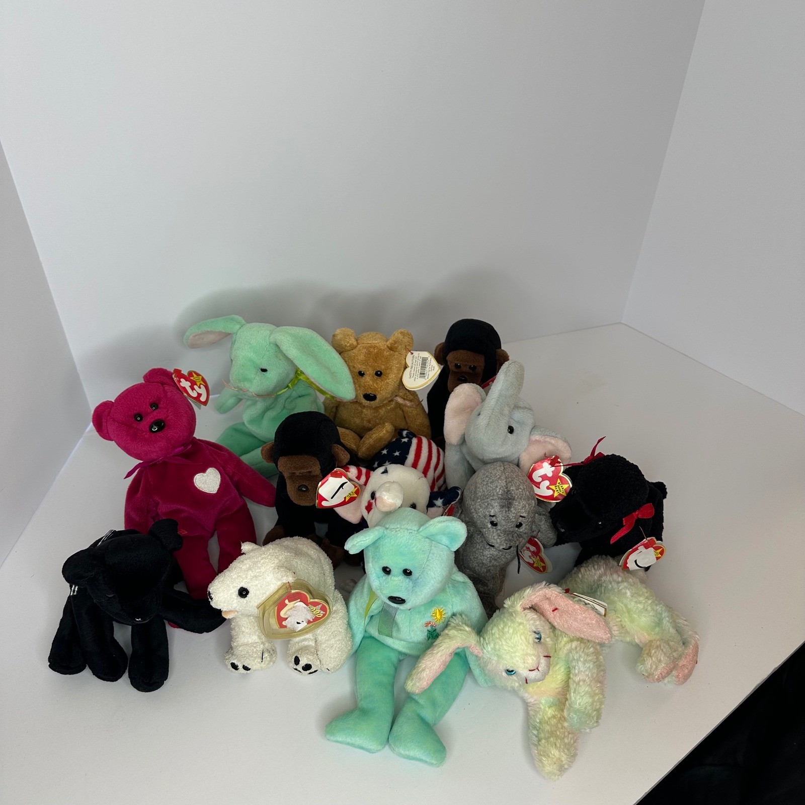 Lot of 13 Ty Beanie Babies Vintage Plush Collection Bears Bunny Elephant Gorilla