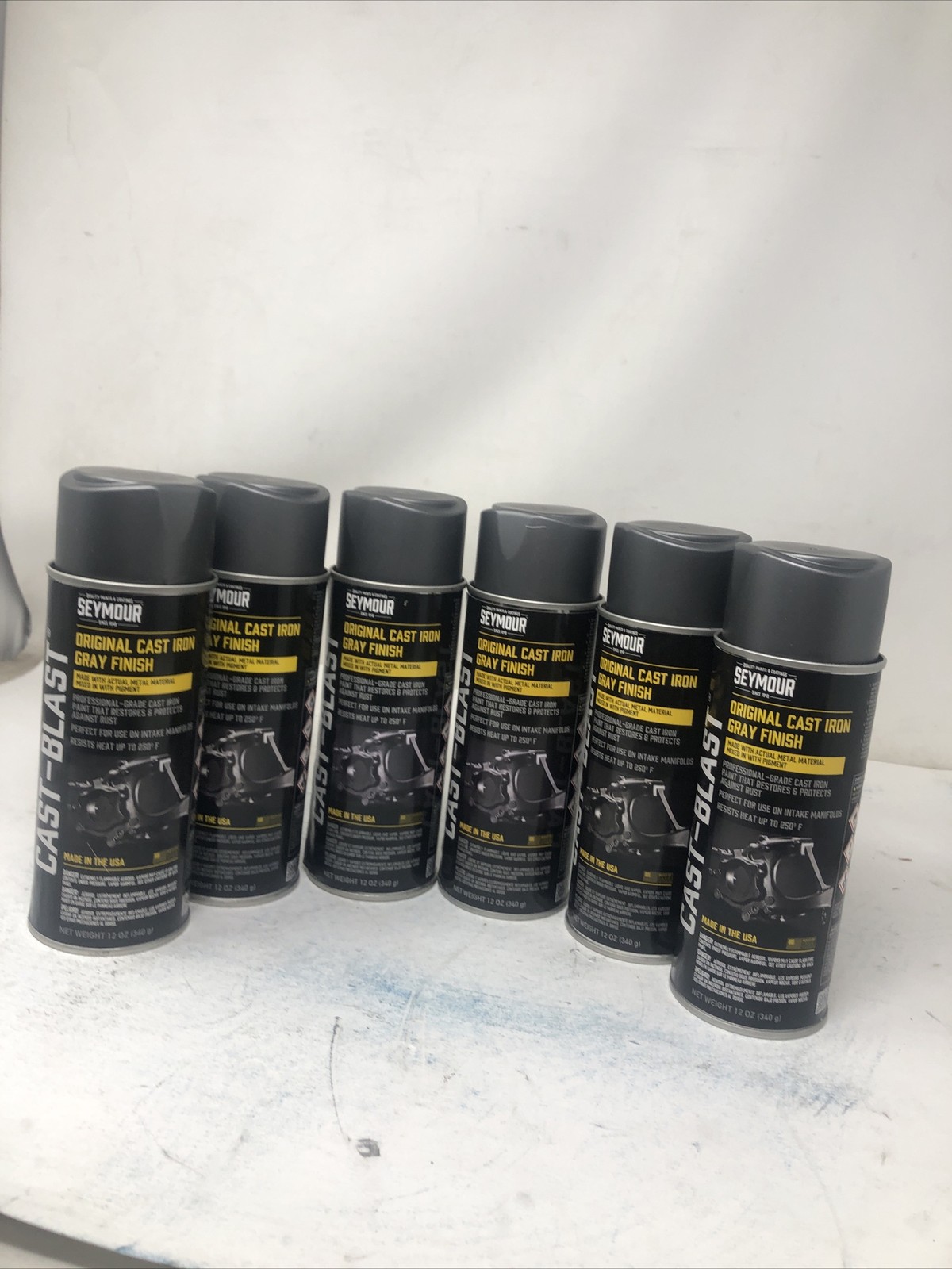 SEYMOUR Cast Blast Iron Gray Finish Aerosol Spray Paint 12oz US-made Case 6/cans SEYMOUR Cast Blast Iron Gray Finish Aerosol Spray Paint 12oz US-made Case 6/cans