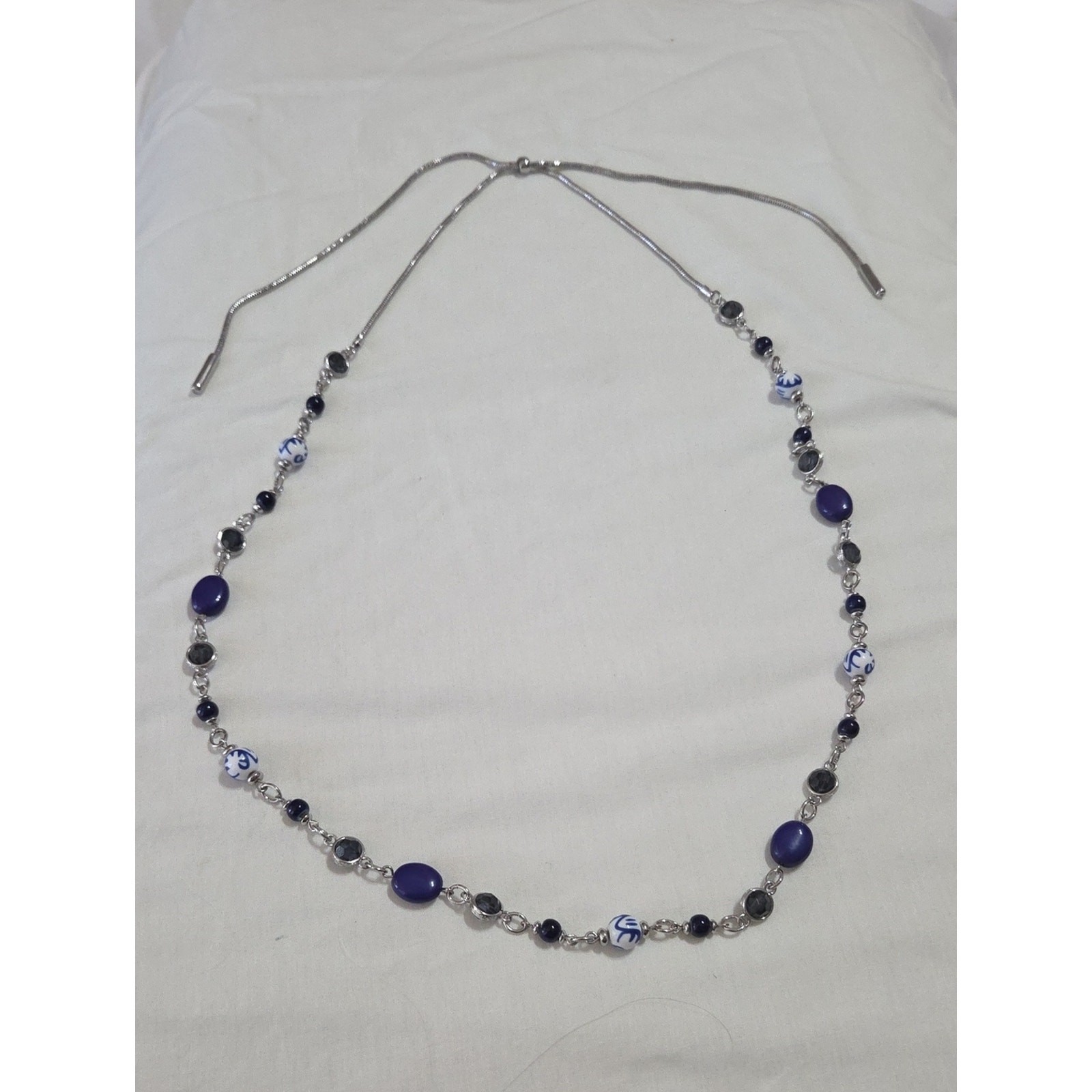Chico\'s Silver-Tone Necklace with Blue, Navy & White Beads