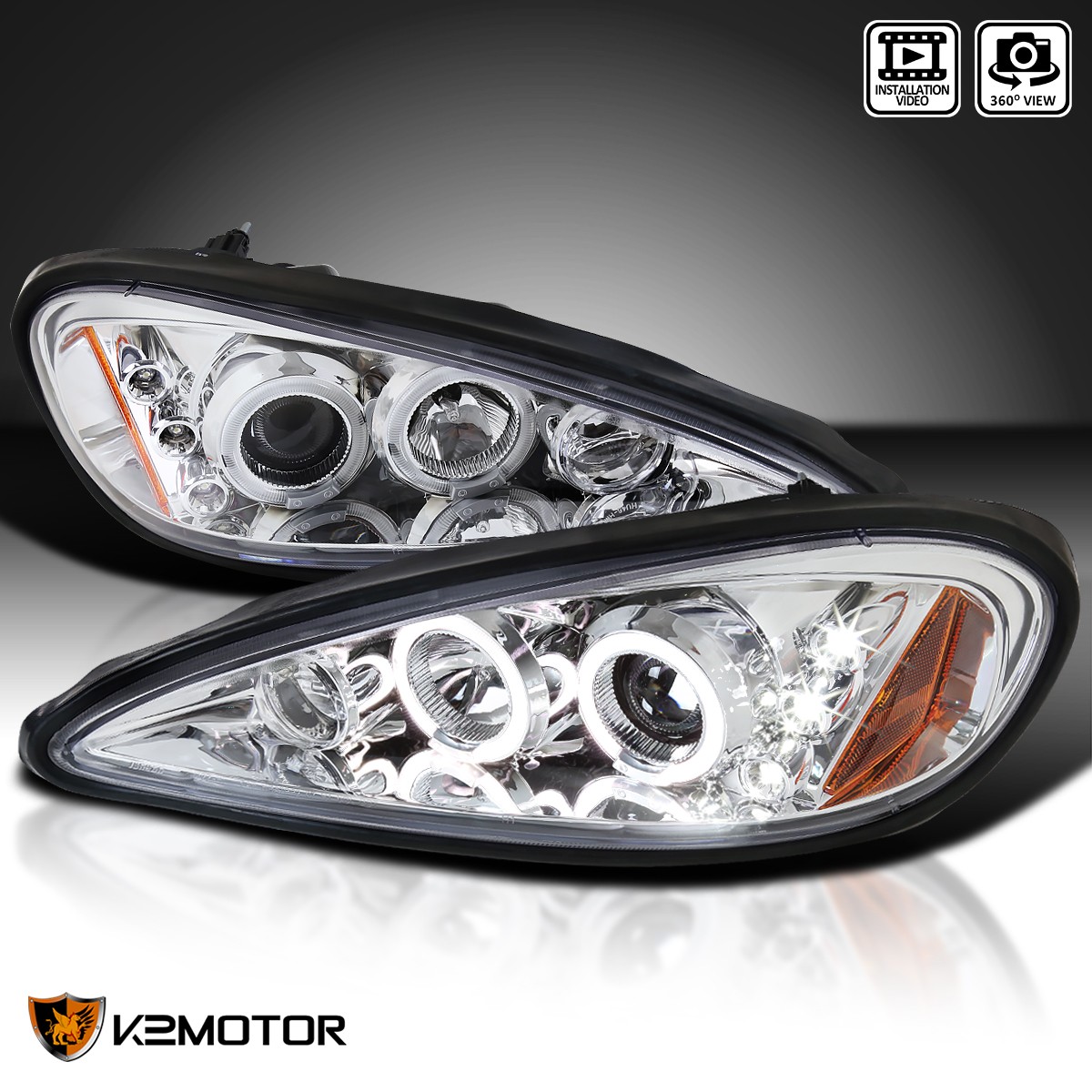 Fits 1999-2005 Pontiac Grand Am LED Halo Projector Headlights Left+Right 99-05 Fits 1999-2005 Pontiac Grand Am LED Halo Projector Headlights Left+Right 99-05