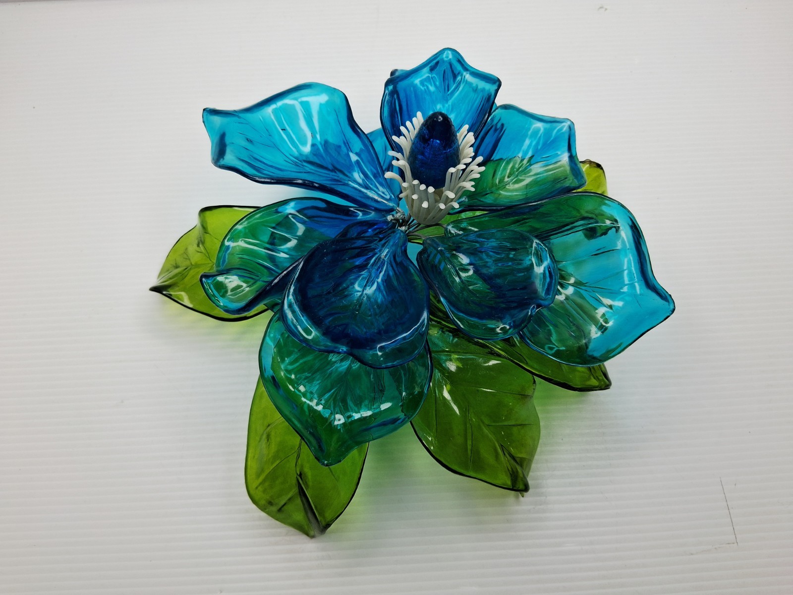 Mid Century Acrylic Lucite Blue & Green Flower Sculpture Vintage Mid Century Acrylic Lucite Blue & Green Flower Sculpture Vintage