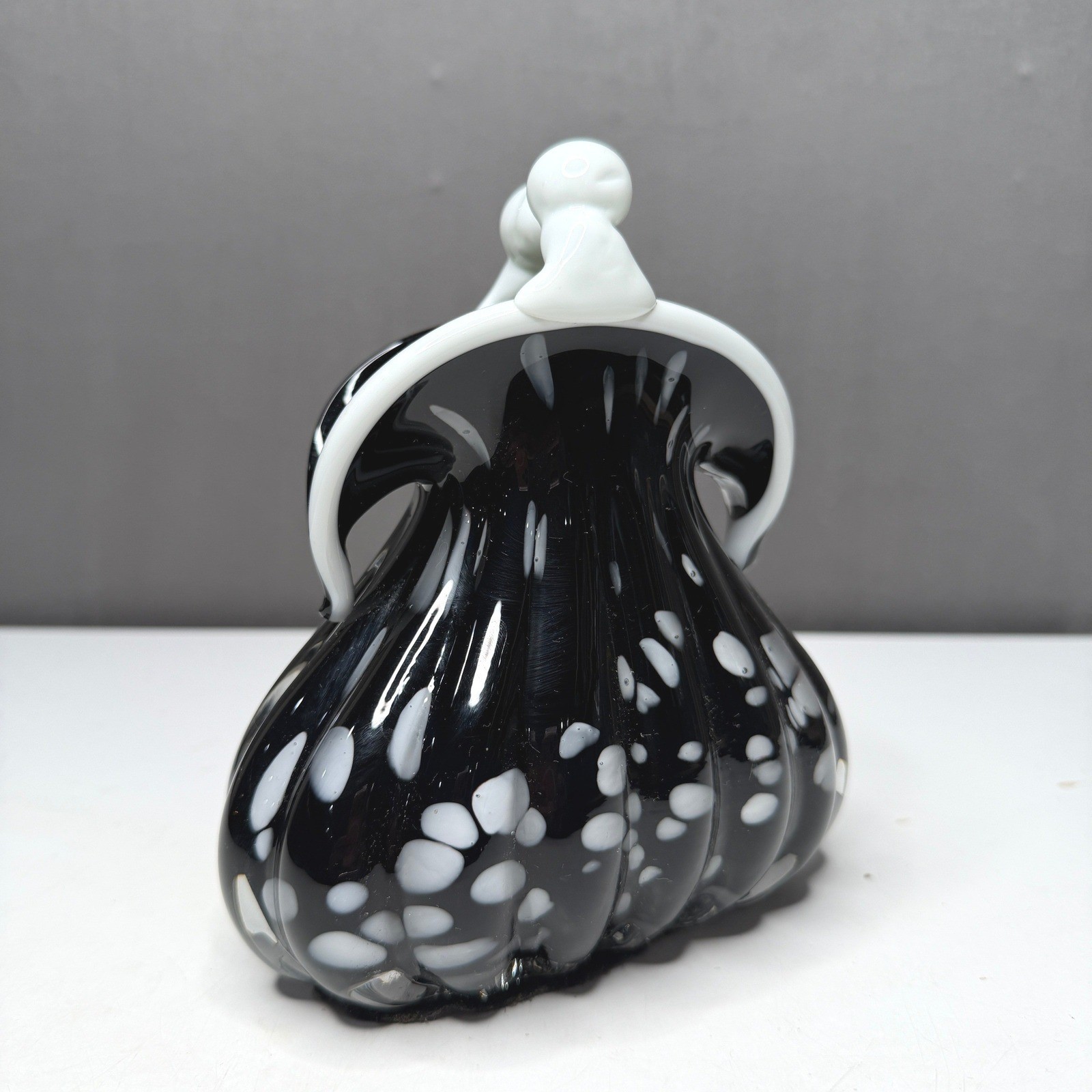 Vintage Murano Style Art Glass Coin Purse Vase Black White Hand Blown Heavy 6.5\