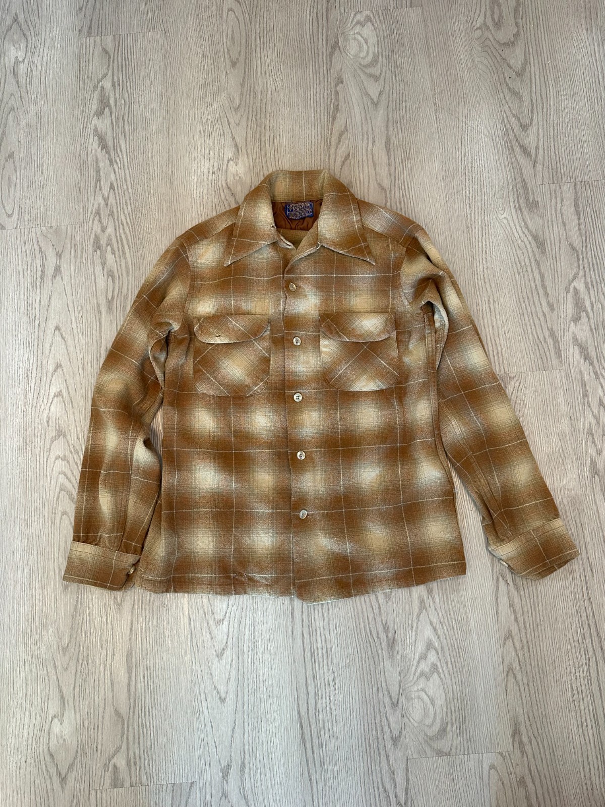 Vintage 60s Pendleton Brown Shadow Plaid Button-up Shirt 