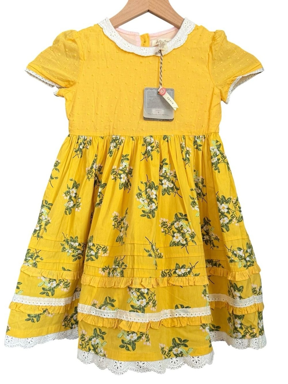 Matilda Jane NWT Yellow Floral Lace-Trim Tiered Girls\' Dress with Button Back
