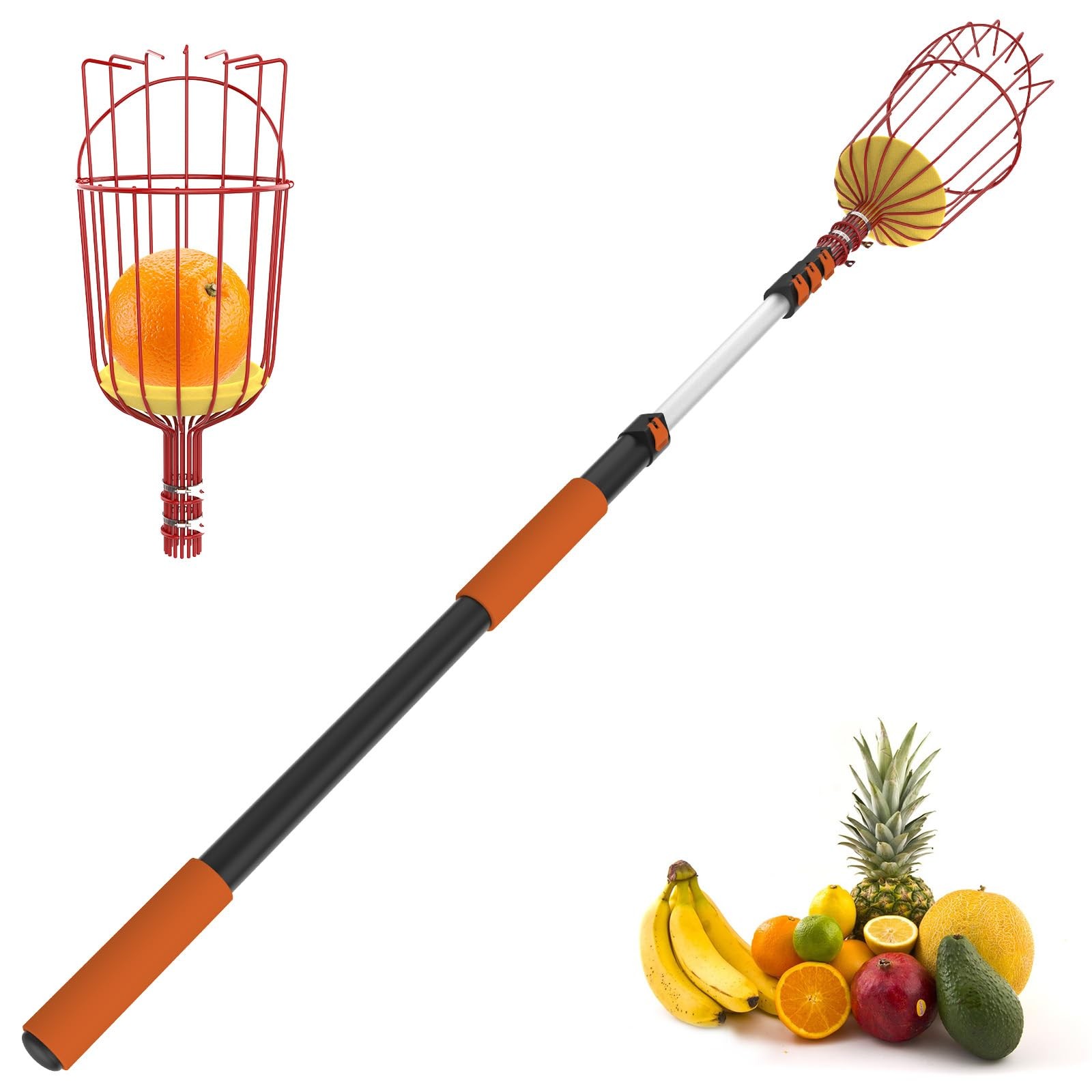 SISIUPASSIE 26FT Reach Fruit Picker, Apple Picker Pole with Basket Telescopin...