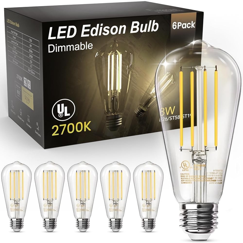 Dimmable Vintage LED Edison Bulbs Warm White 2700K E26 for Home Cafe Restaurant