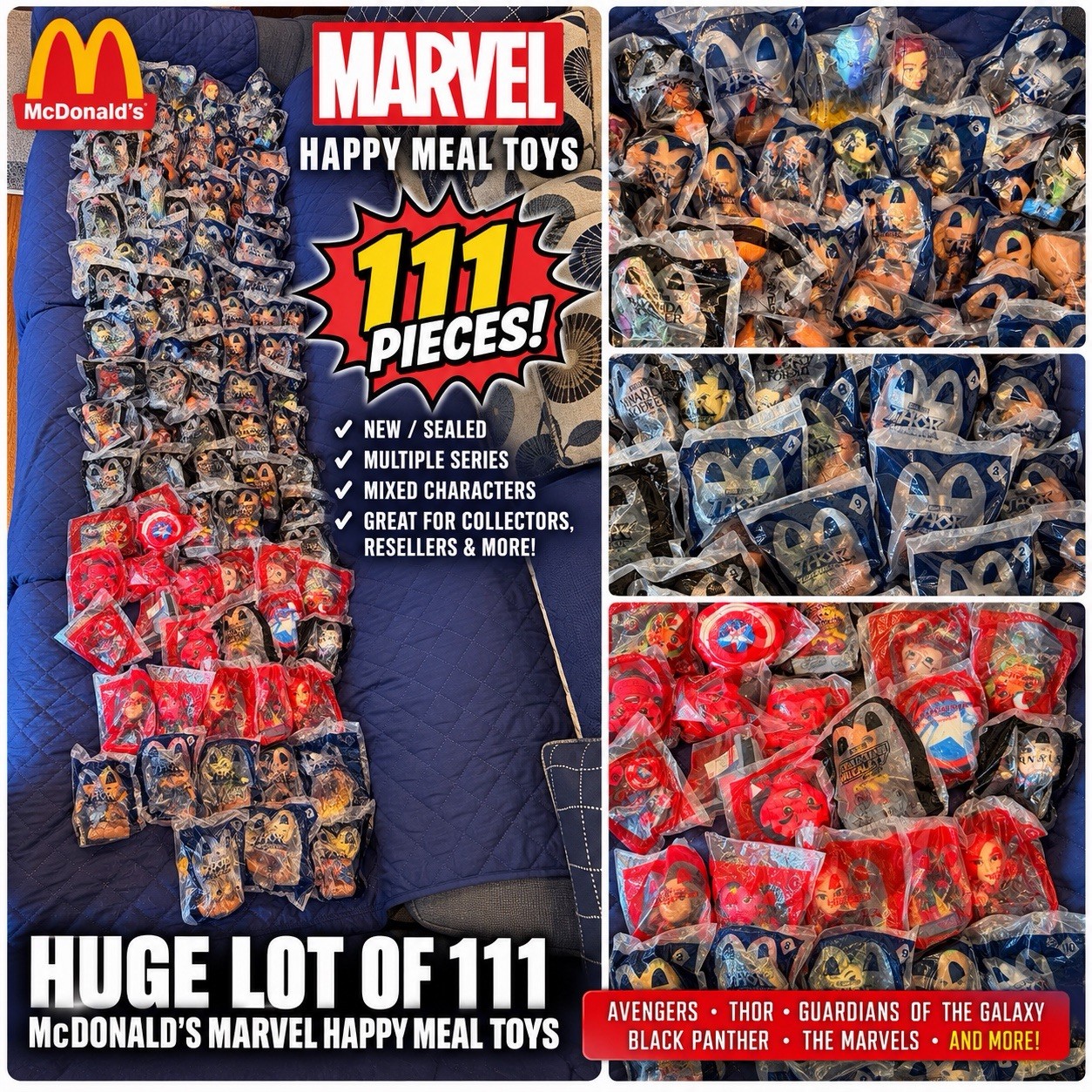 111 McDonald’s Marvel Happy Meal Toys HUGE LOT New Sealed Avengers Thor MCU