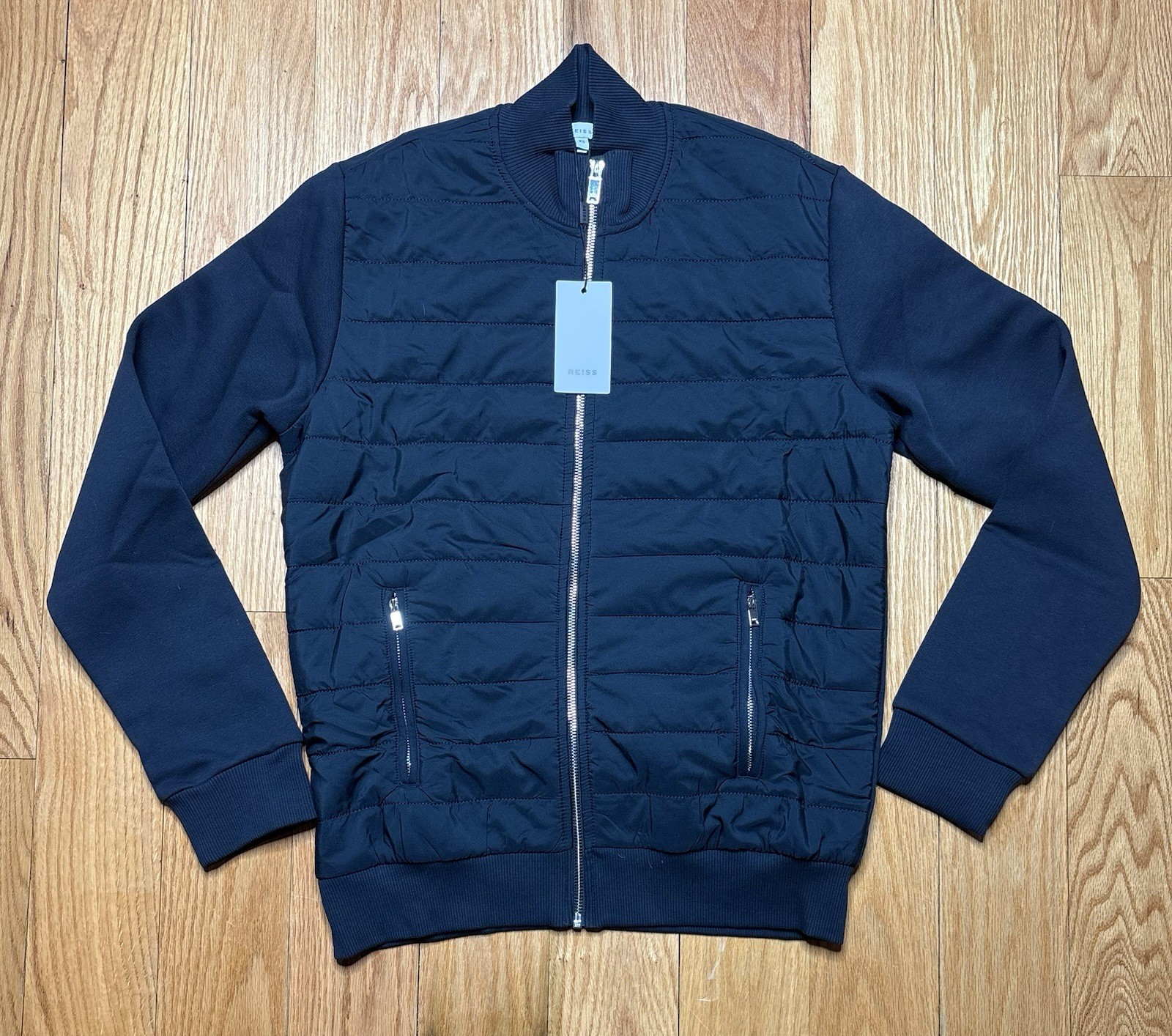 Reiss Hybrid Quilted Zip Through Jacket Coat Navy Felix Freddie Mens Size XS