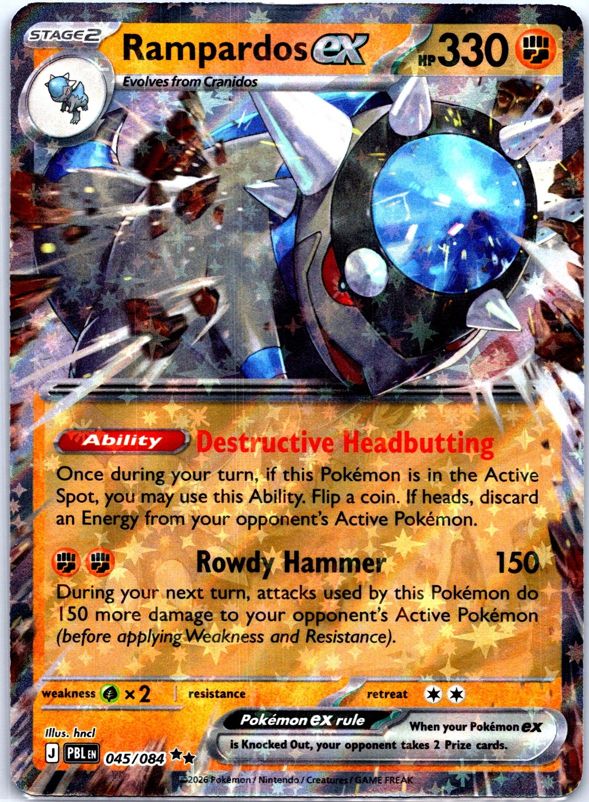 Rampardos ex Holo Double Rare ME05: Pitch Black 045/084 NM ((Pokemon))
