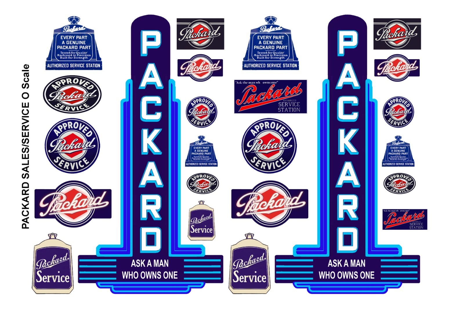 1:48 O scale model vintage Packard car automobile service signs 1:48 O scale model vintage Packard car automobile service signs