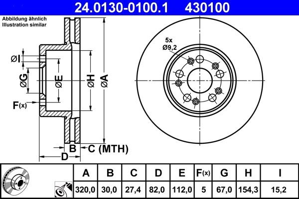 Brake Disc ATE 24.0130-0100.1 for MERCEDES-BENZ