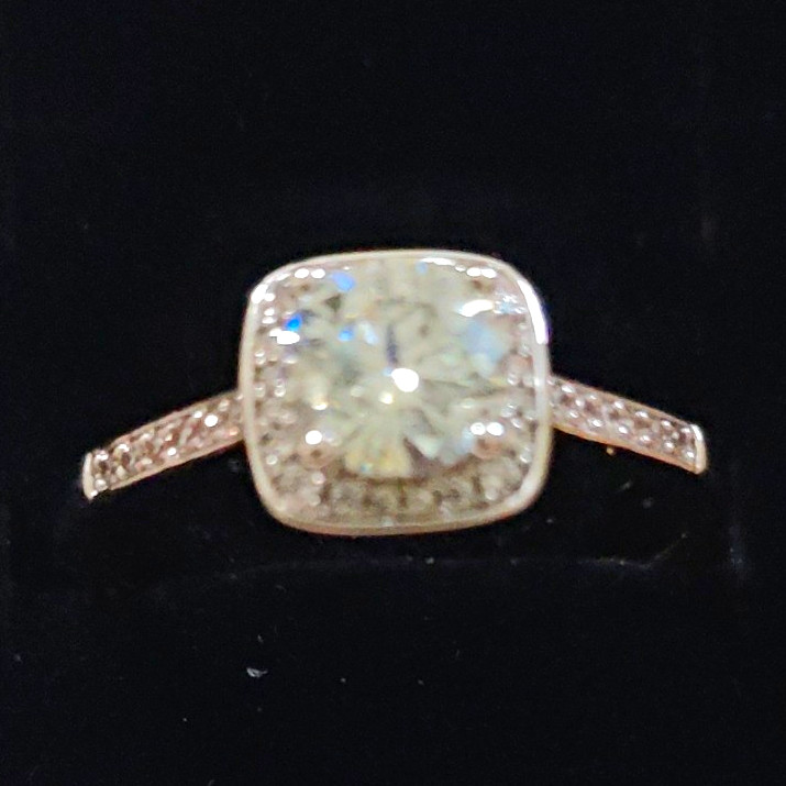 Cushion White/Colorless Diamond Halo Engagement Ring Sterling Silver 925 Size 8