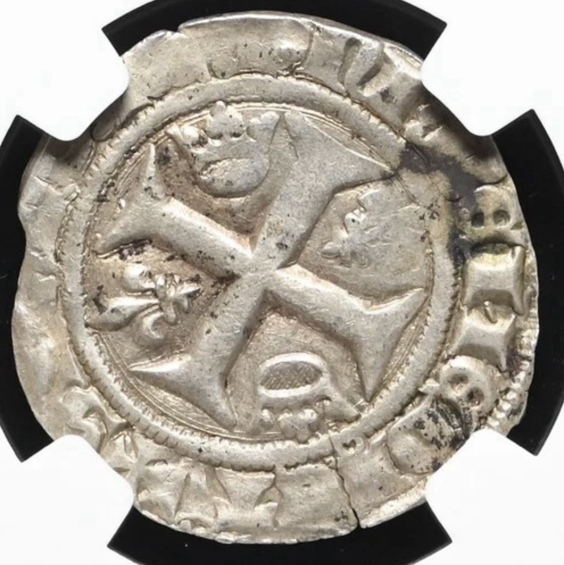 NGC AU. FRANCE King Charles VI 1380-1422 AD, Silver Blanc Joan of Arc Era Coin