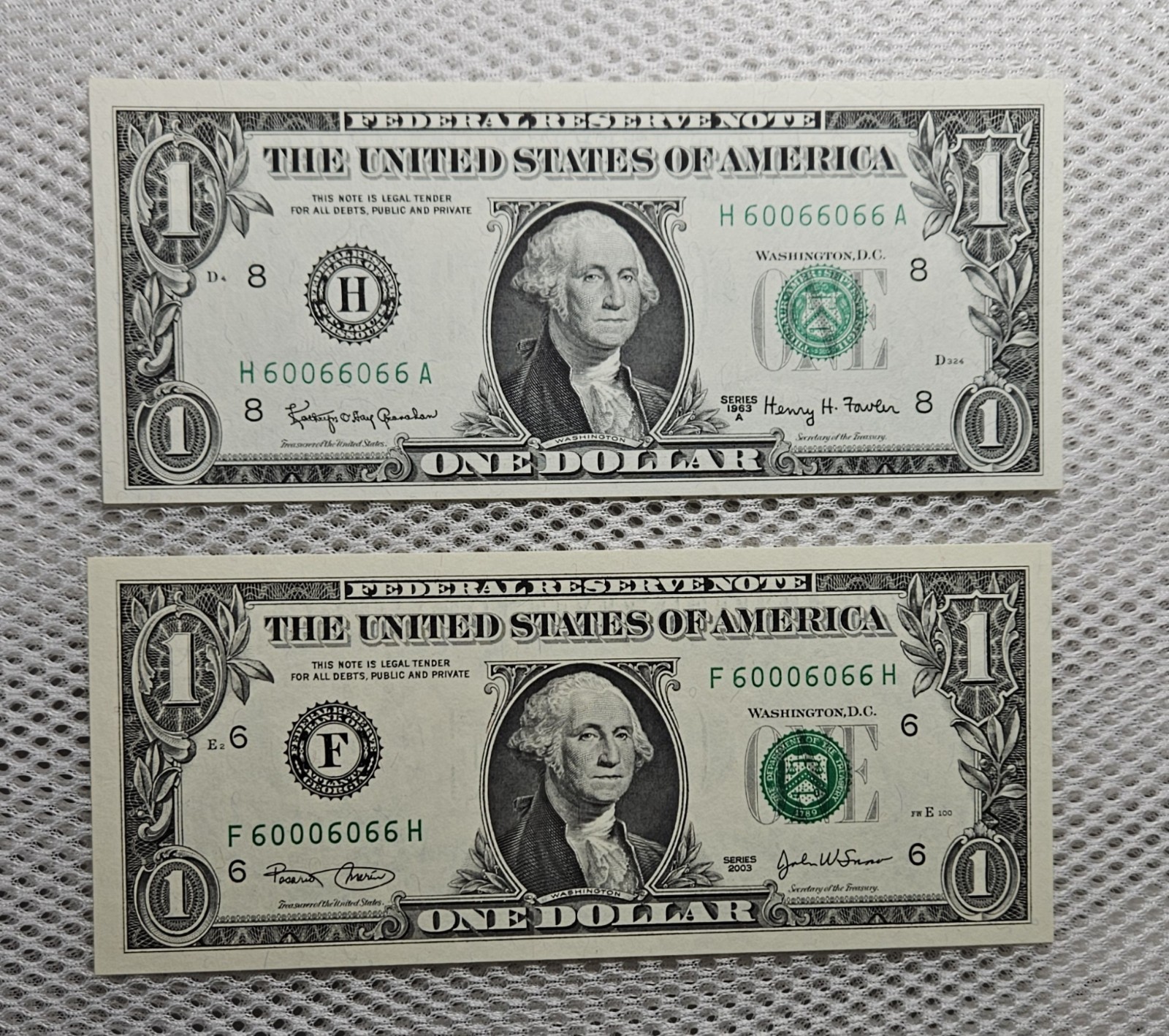 Fancy Serial Number Binary Flipper Matching Set 1963/2003 $1 FRN Crisp UNC Nice