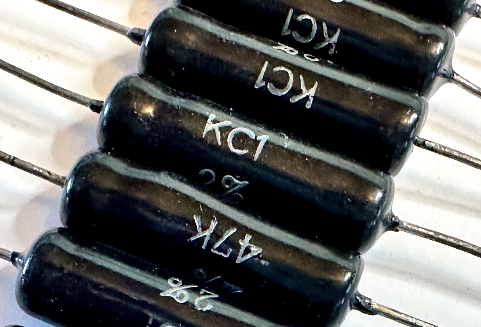 25 Vintage 47K Ohm 2% Axial Resistors KC1 Marked NOS 23.5mm