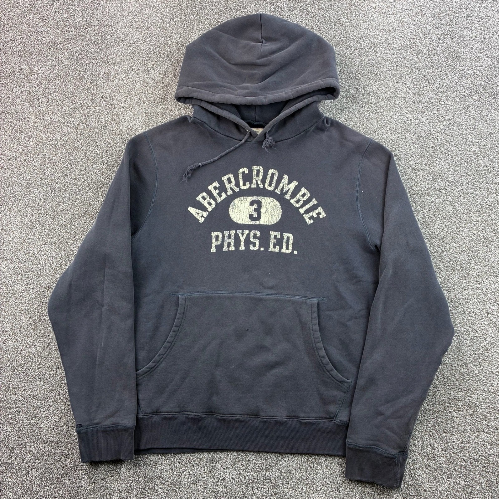 Vintage Abercrombie & Fitch Hoodie Mens M Navy Blue Cotton Phys Ed Y2K Heavy