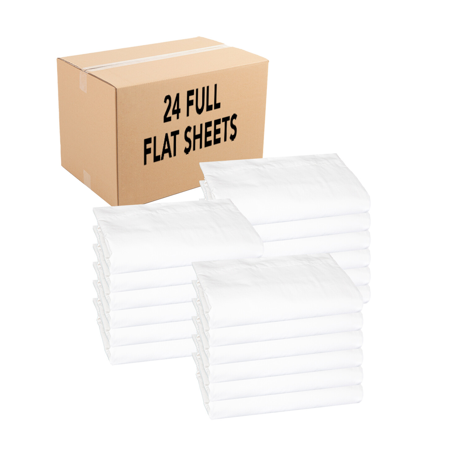 24 Flat Bed Sheets, White, 200 Thread Count, Size Options, Color Coded Stitching