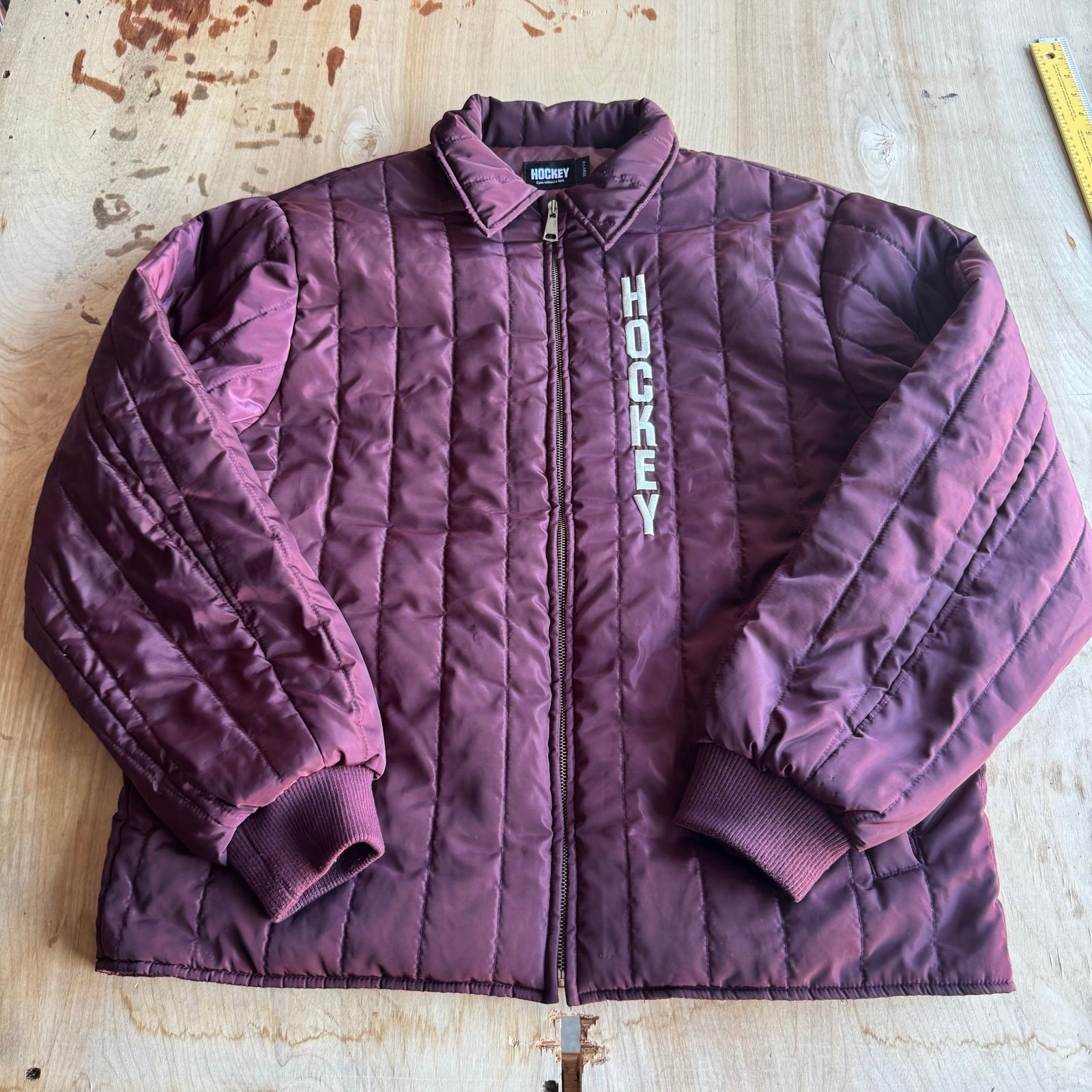 F*cking Awesome Skateboard Brand Hockey Maroon Red Full Zip Puffer Jacket XL F*cking Awesome Skateboard Brand Hockey Maroon Red Full Zip Puffer Jacket XL