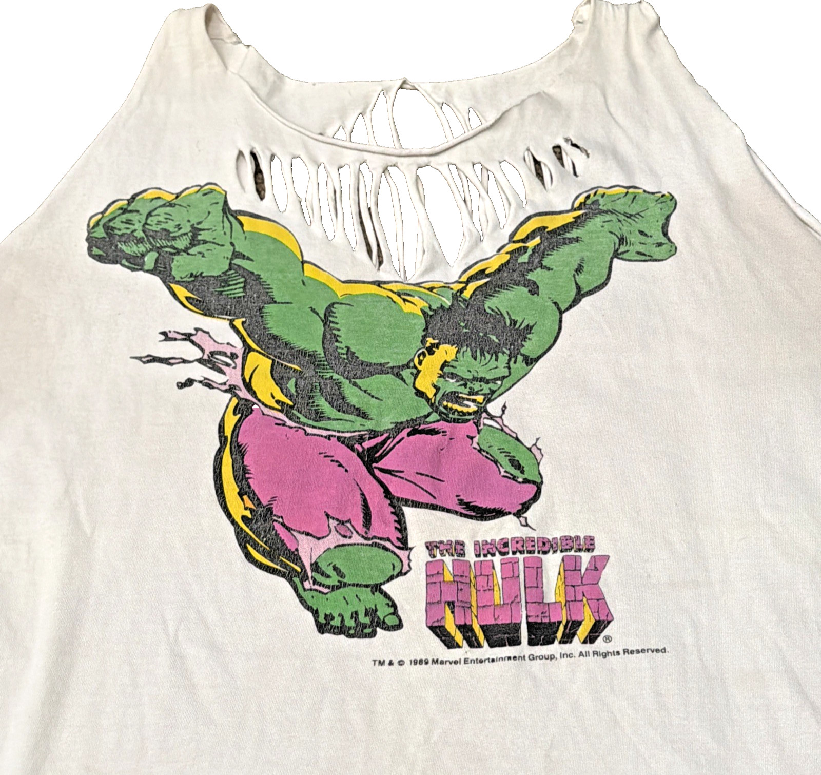 VTG 80s Incredible Hulk Distressed Shredded Tee L/XL  1989 Marvel Entertainment