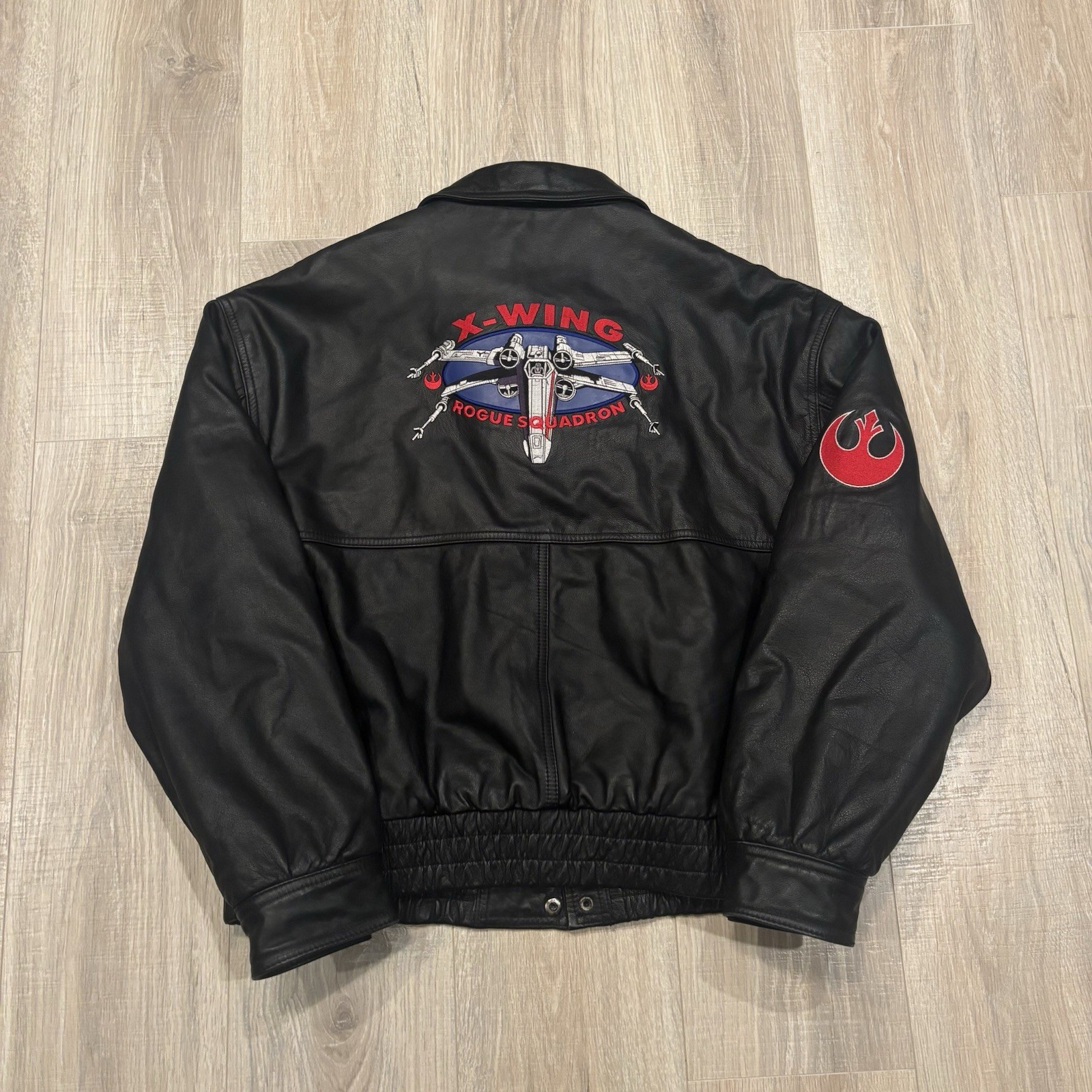 Vintage Star Wars Rogue Squadron Leather Jacket Mens L 90s Bomber X-Wing Promo Vintage Star Wars Rogue Squadron Leather Jacket Mens L 90s Bomber X-Wing Promo