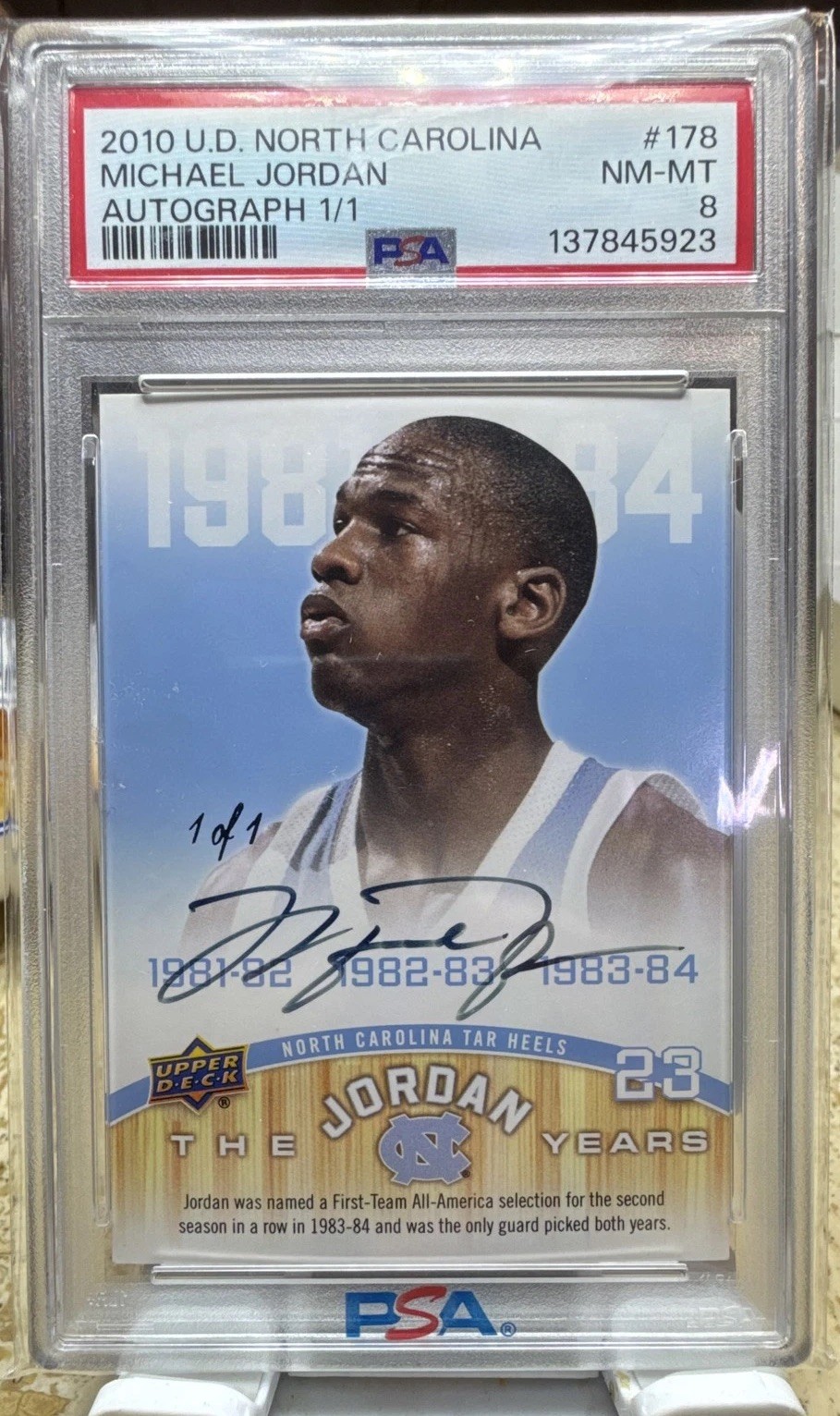 2010-11 UD North Carolina Basketball Jordan Years Michael Jordan 1/1 Auto PSA