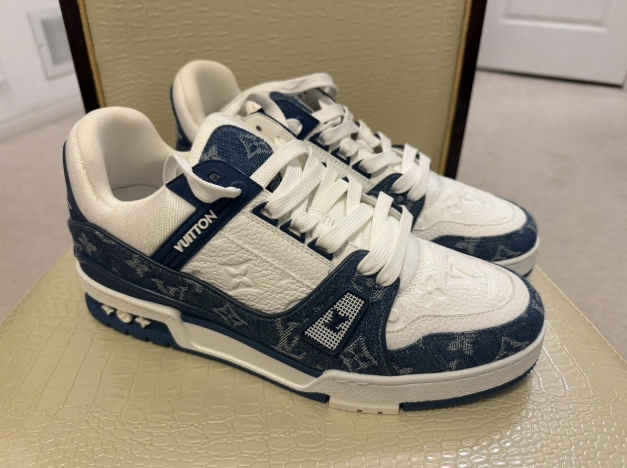 LV Trainer Sneaker Blue Monogram Denim - US Men’s Size 10/44 EU