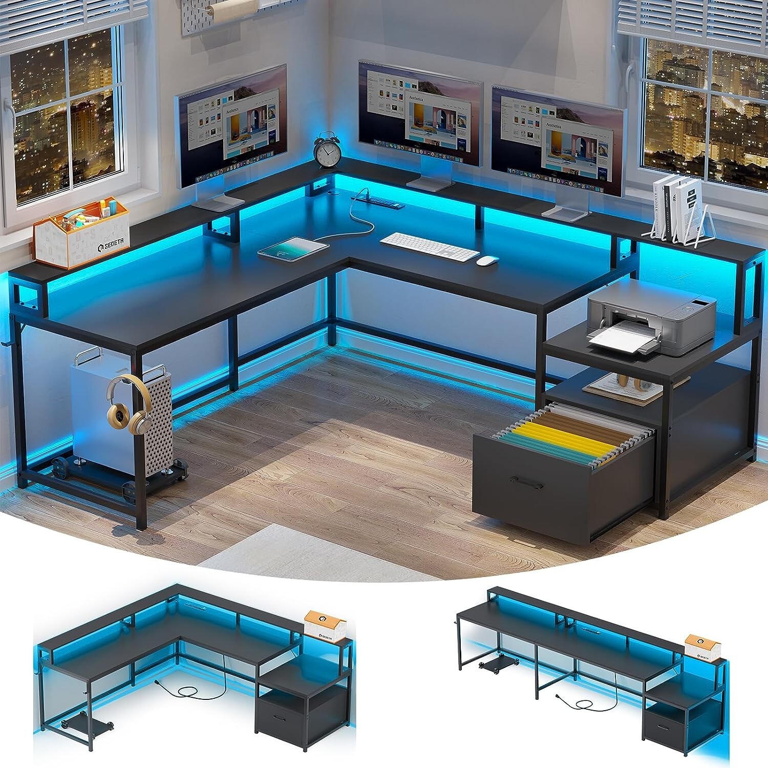 L Shaped Computer Desk with Led Lights 66\