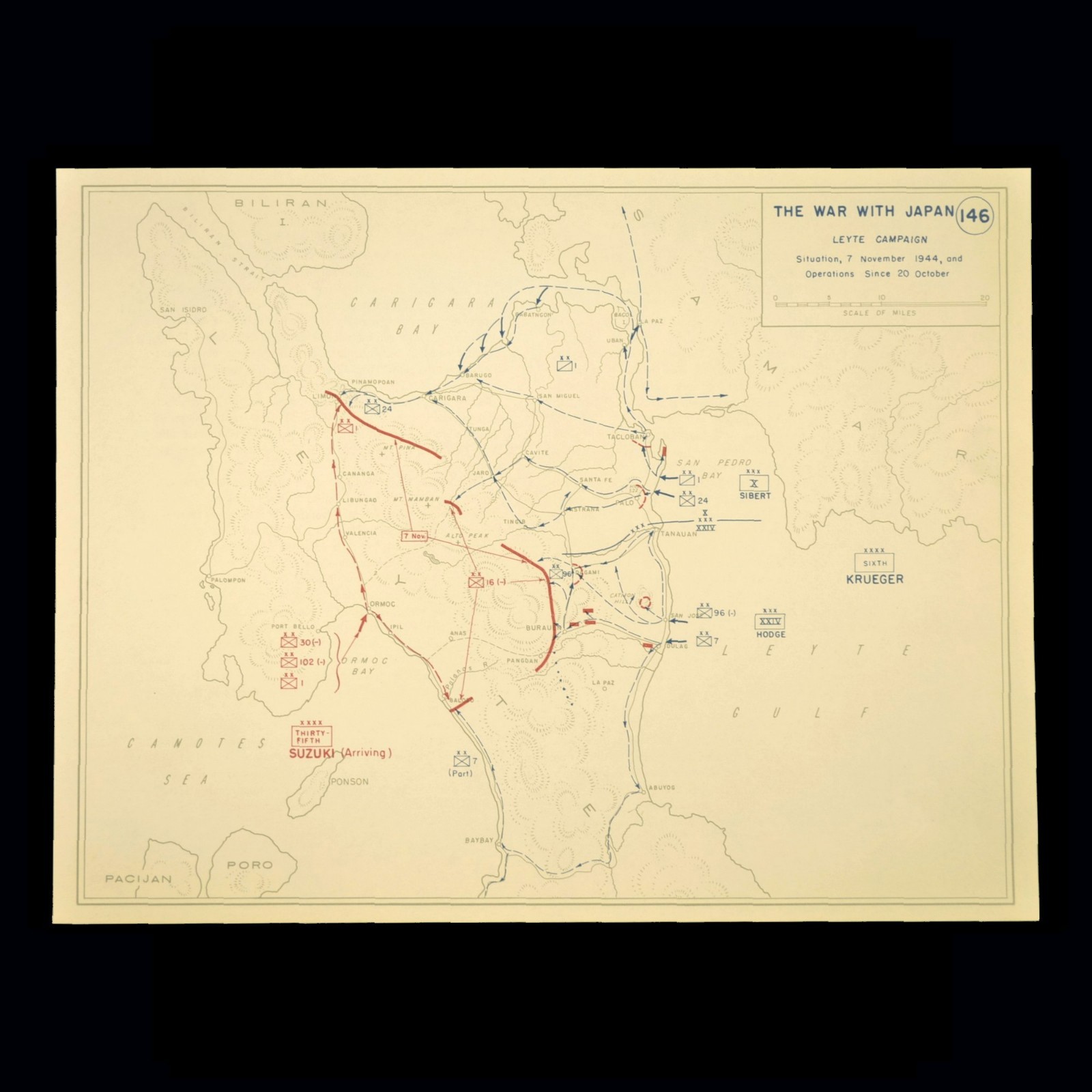 Vintage Battle of Leyte Map Philippines Battle of Ormoc Bay Leyte Island WWII